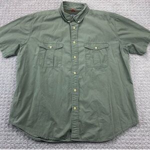 Woolrich Shirt Men Extra Large XL Brown Green Khaki Button Up Short Sleeve Camp